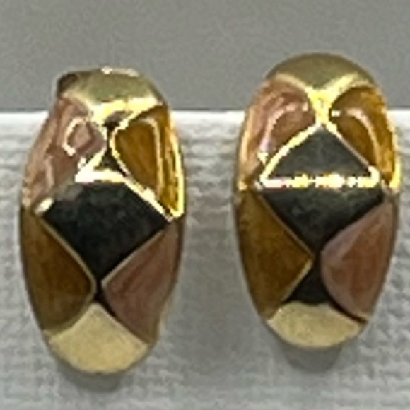 Vintage Gold Tone Geometric Enamel Stud Earrings - Picture 2 of 3